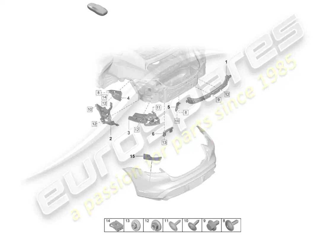 porsche 2020 (taycan 9j1-1) fijaciones parachoques trasero diagrama de piezas
