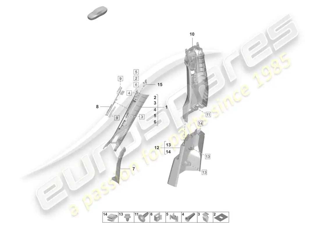 porsche 2020 (taycan 9j1-1) diagrama de piezas del revestimiento del pilar a y del revestimiento del pilar b superior