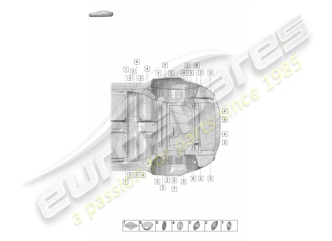 porsche 2020 (taycan 9j1-1) diagrama de piezas de la parte trasera inferior de la carrocería