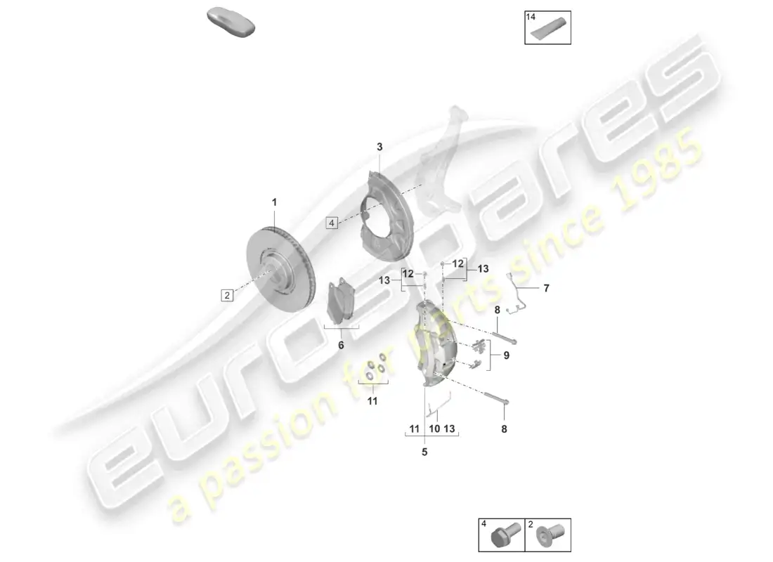 porsche 2020 (taycan 9j1-1) freno de disco 19 eje delantero blanco/negro d - mj 2021>> diagrama de piezas