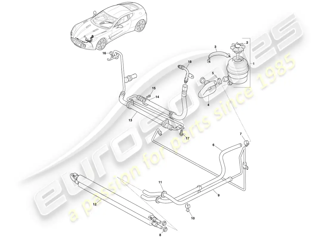 aston martin one-77 (2011) enfriador, mangueras y depósito, lado derecho diagrama de piezas