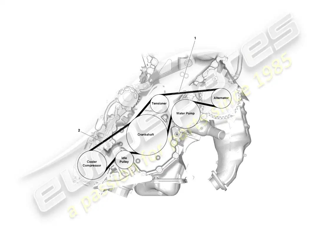 aston martin cygnet (2012) accesorio de transmisión por correa v diagrama de piezas
