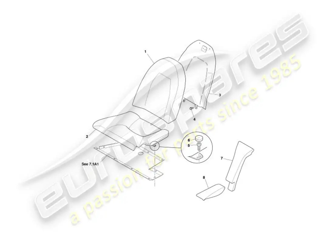 aston martin vanquish (2004) asientos traseros diagrama de piezas