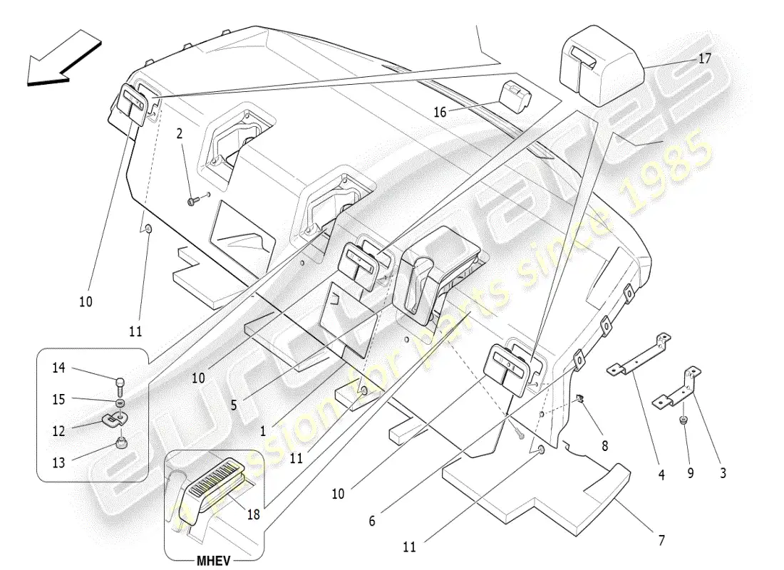 maserati ghibli (2019) diagrama de piezas del estante trasero para paquetes