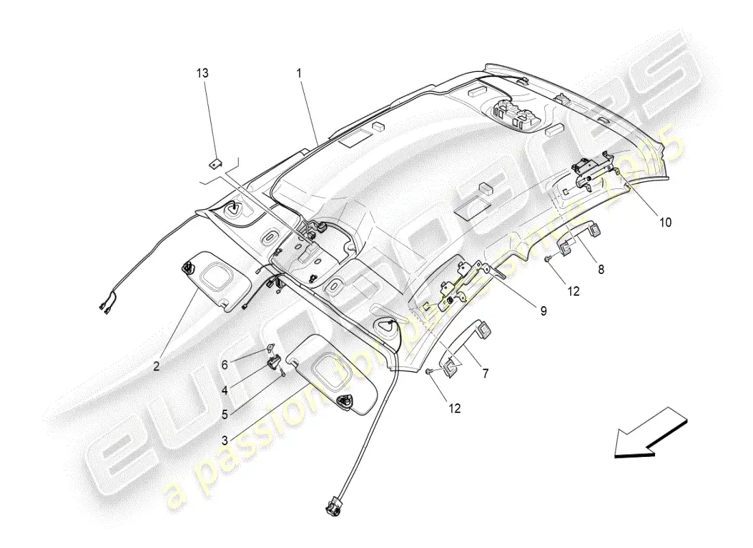maserati ghibli (2019) diagrama de piezas de techo y parasoles