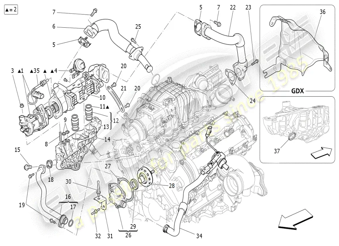 maserati ghibli (2019) diagrama de piezas del sistema de recirculación de vapores de aceite