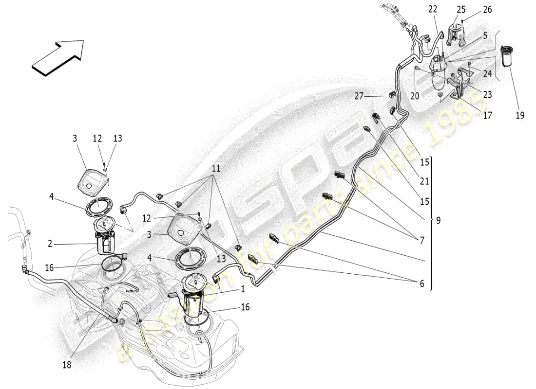 maserati ghibli (2019) bombas de combustible y líneas de conexión diagrama de piezas