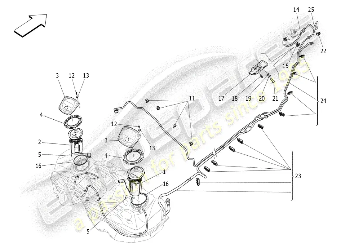maserati ghibli (2019) bombas de combustible y líneas de conexión diagrama de piezas