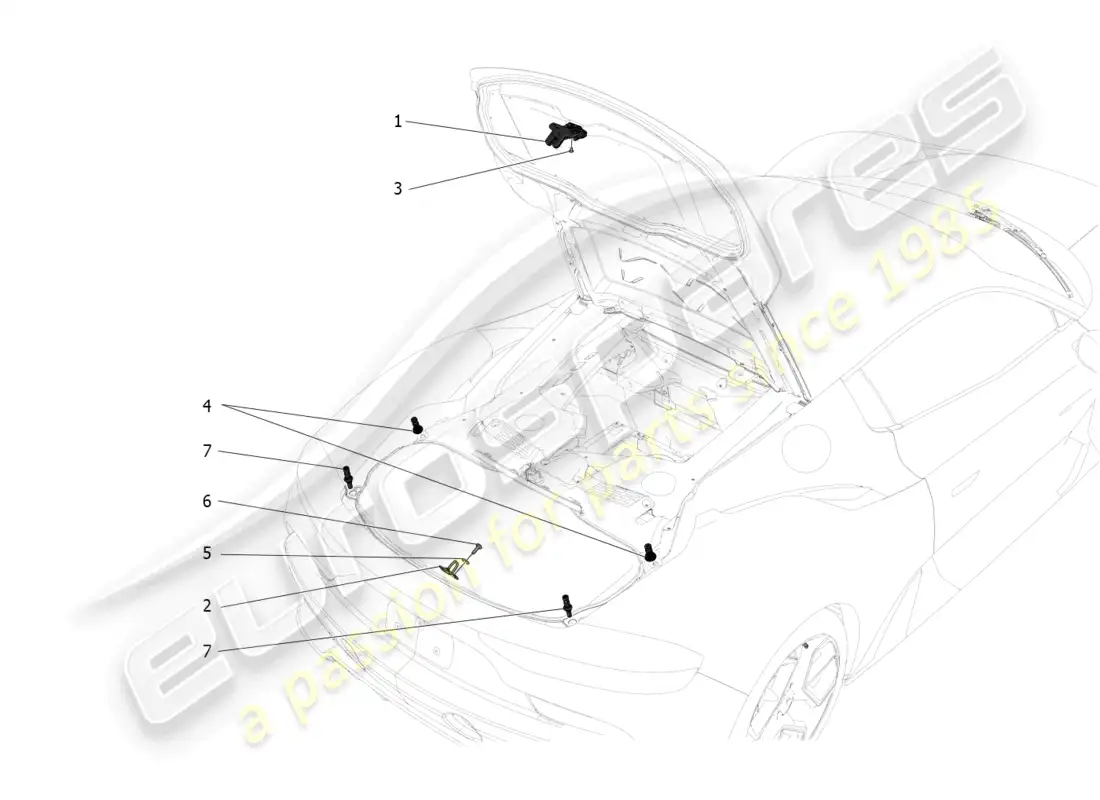 maserati mc20 (2022) control de apertura del portón trasero diagrama de piezas