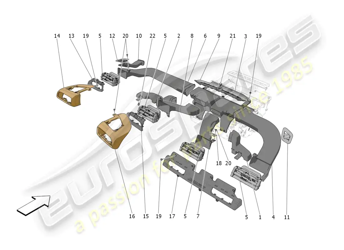 maserati mc20 (2023) unidad de aire acondicionado: difusión diagrama de piezas