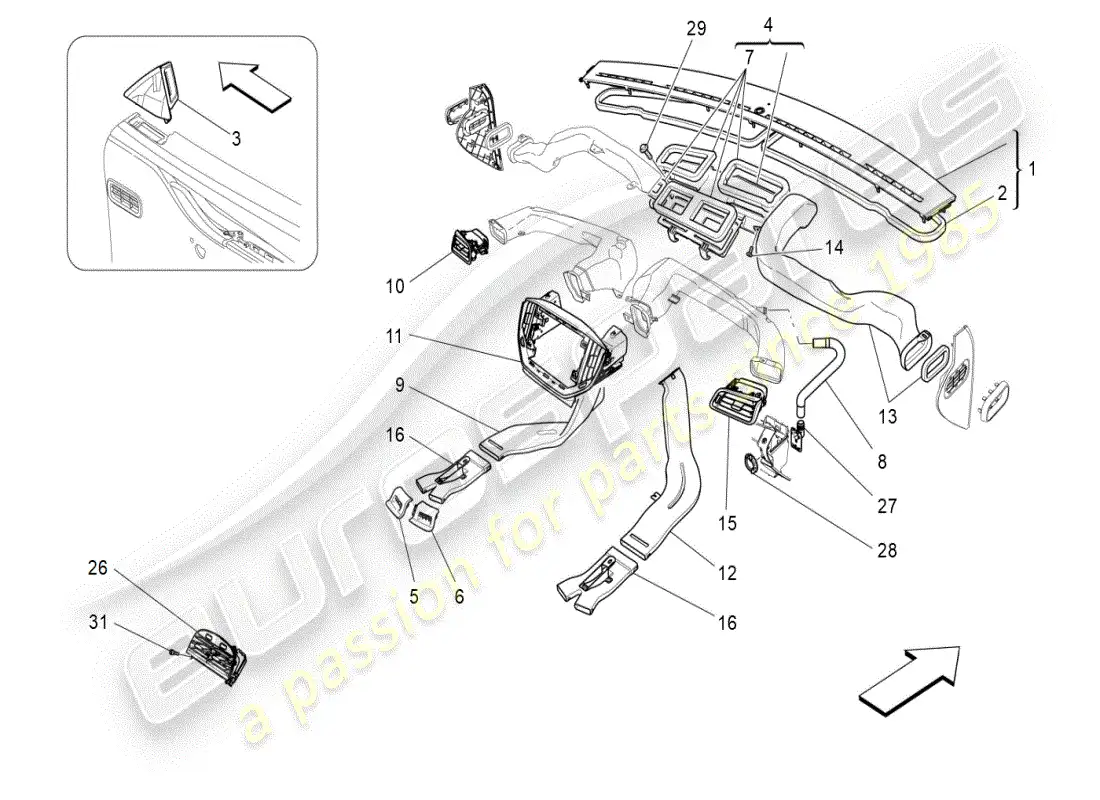 maserati ghibli (2019) unidad de a/c: difusión diagrama de piezas