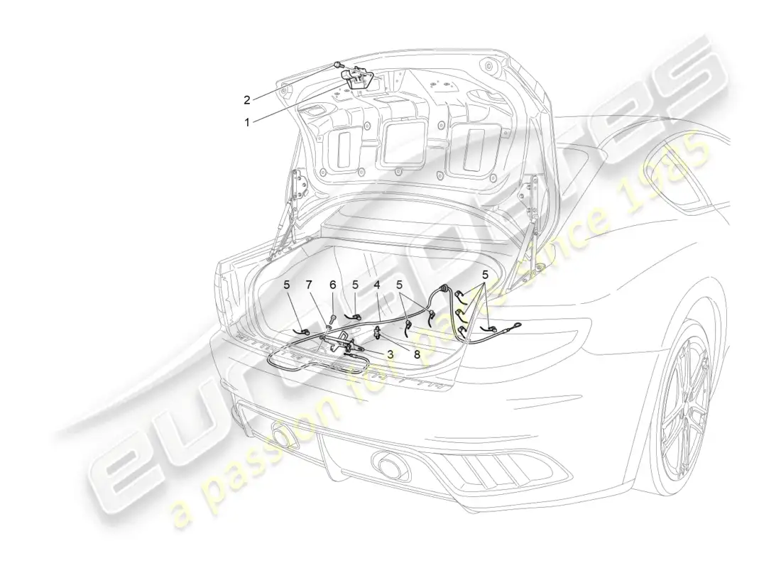 maserati granturismo mc stradale (2011) control de apertura del portón trasero diagrama de piezas