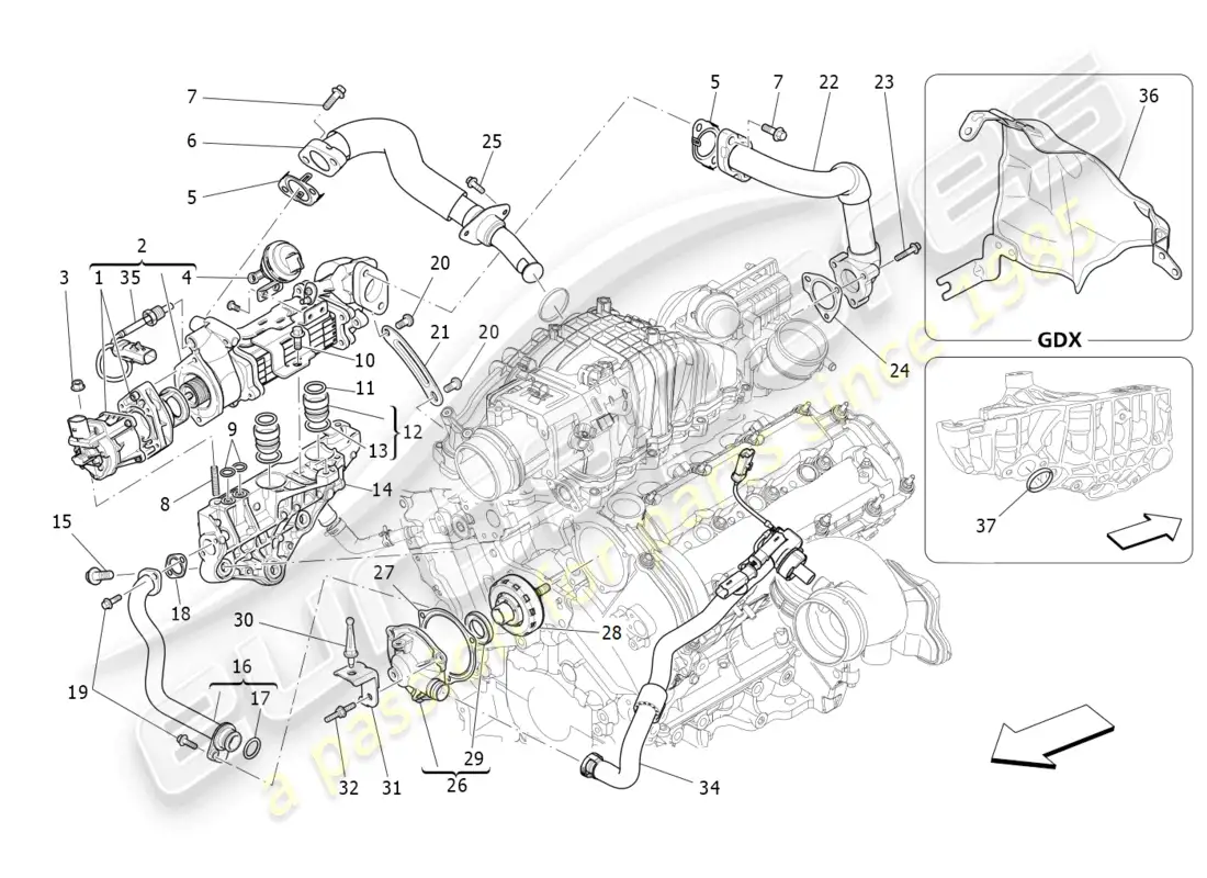 maserati levante (2017) sistema de recirculación de vapor de aceite diagrama de piezas