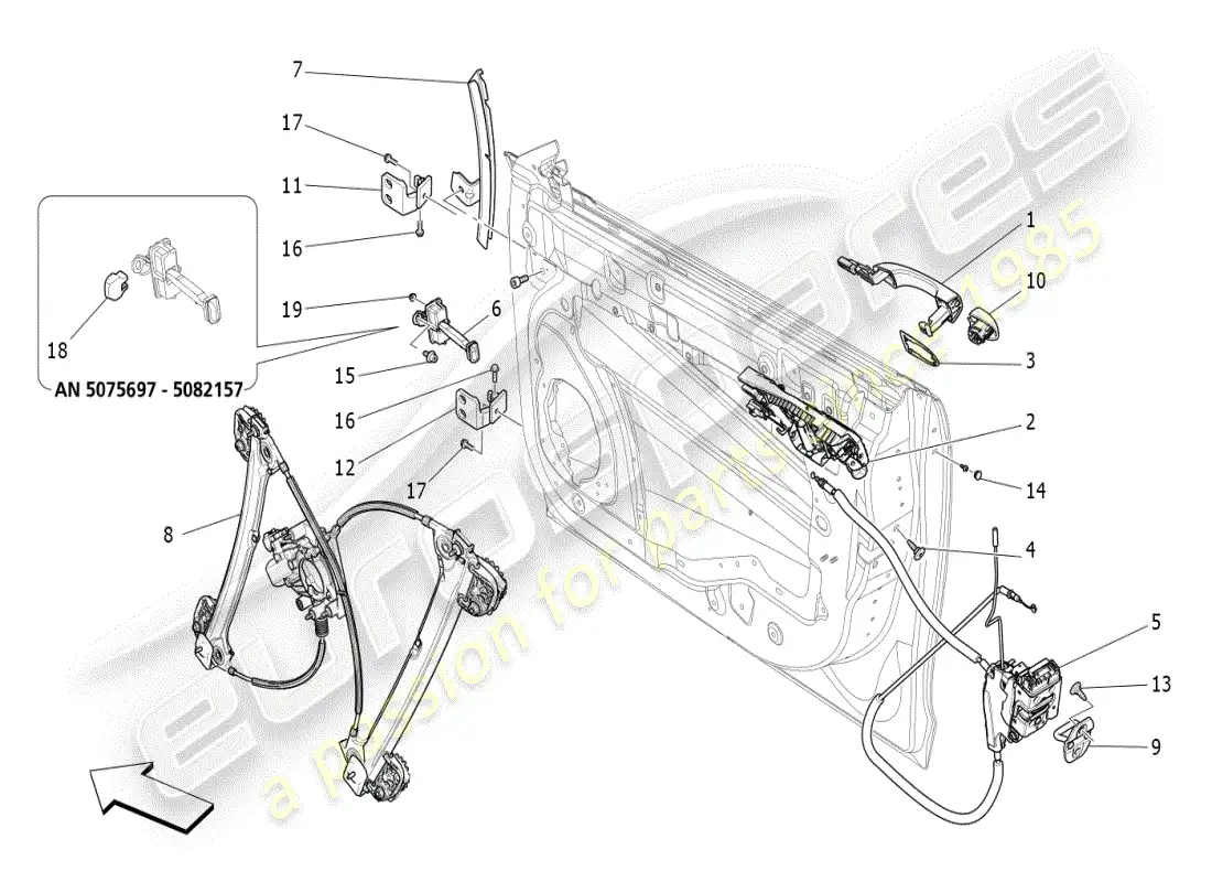 maserati ghibli (2019) puertas delanteras: mecanismos diagrama de piezas