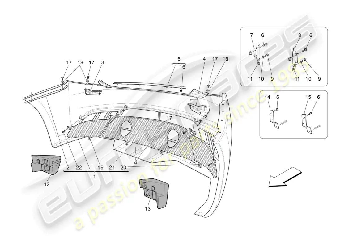 maserati grancabrio mc (2013) parachoques trasero diagrama de piezas