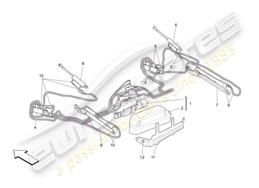 maserati grancabrio mc (2013) capote eléctrico: sistema hidráulico diagrama de piezas