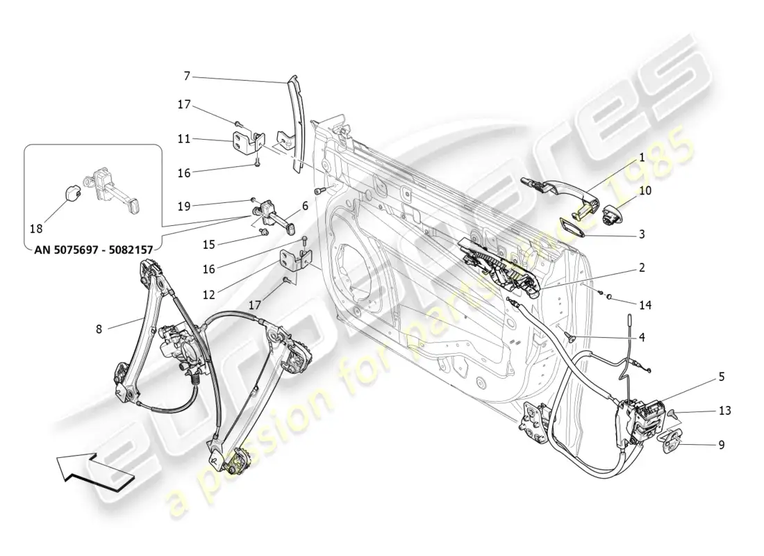 maserati ghibli fragment (2022) puertas delanteras: mecanismos diagrama de piezas