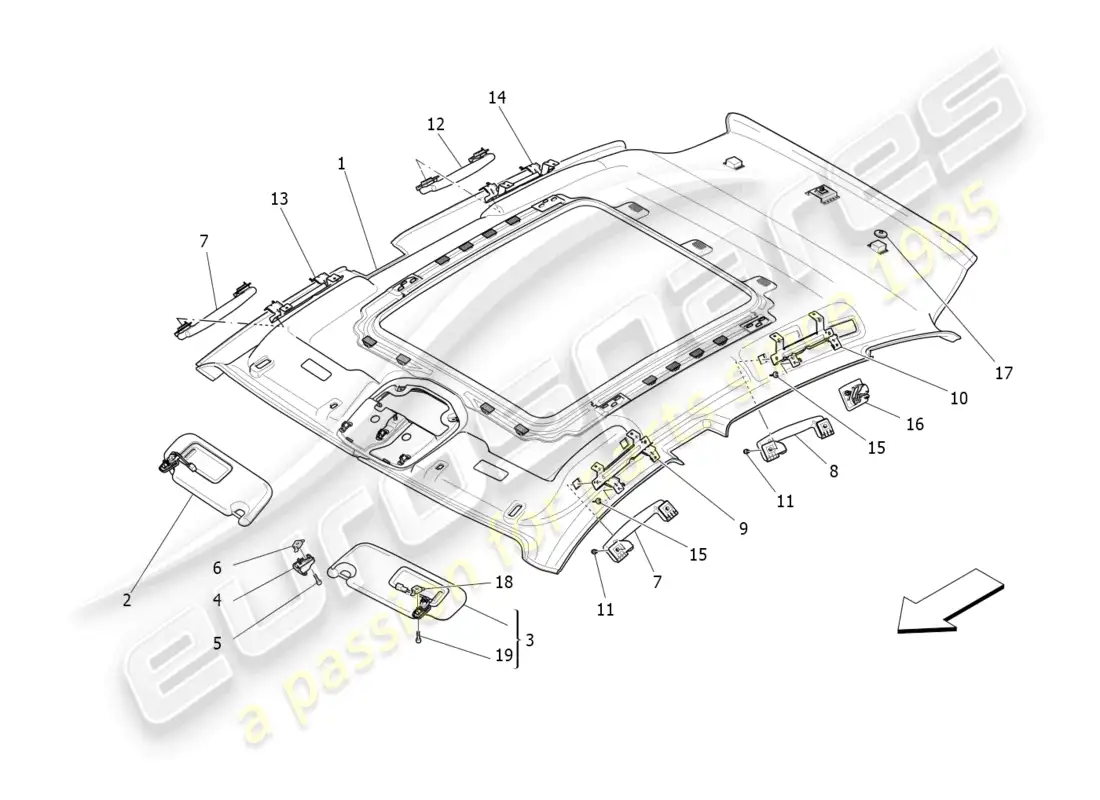 maserati levante modena (2022) parasol y techo diagrama de piezas