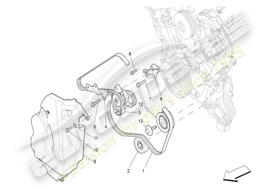 maserati ghibli (2019) correas de dispositivos auxiliares diagrama de piezas