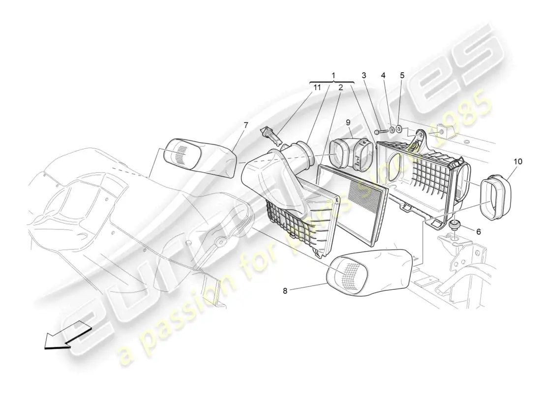 maserati grancabrio mc (2013) filtro de aire, toma de aire y conductos diagrama de piezas