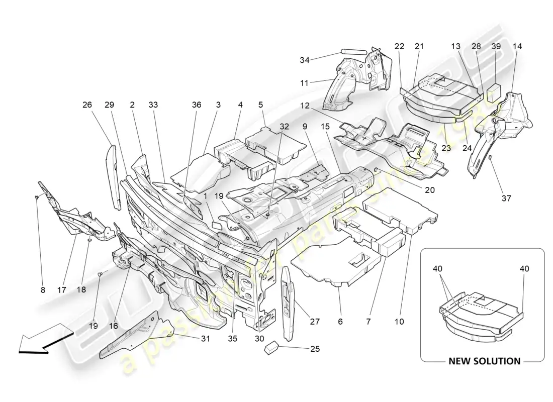 maserati levante (2017) paneles insonorizadores en el interior del vehículo diagrama de piezas