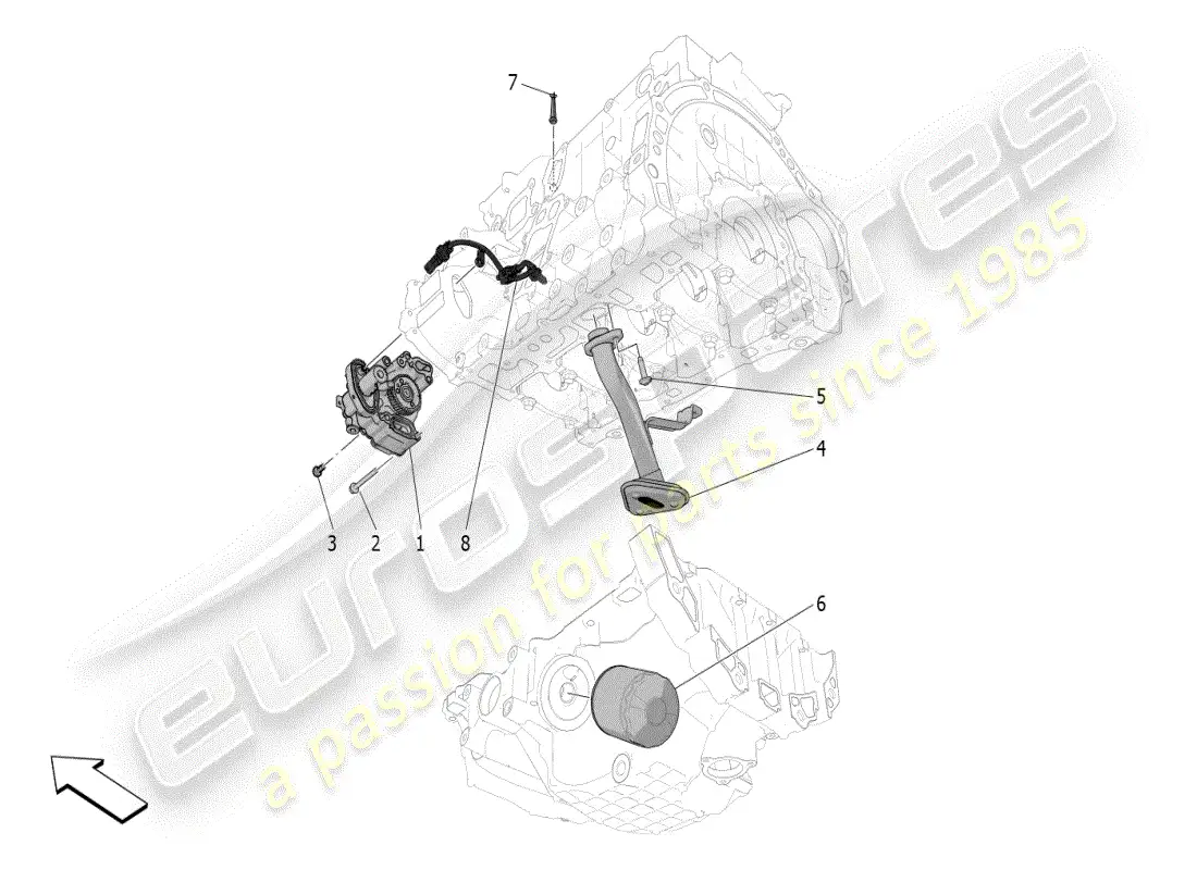 maserati grecale modena (2023) sistema de lubricación: bomba y filtro diagrama de piezas