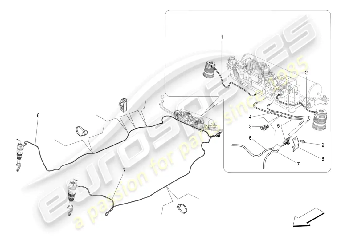 maserati levante (2020) sistema de suspensión neumática diagrama de piezas