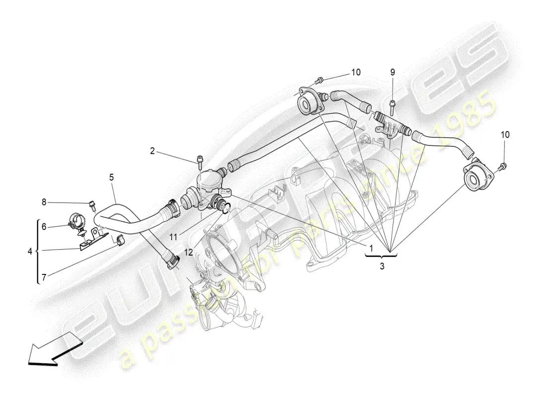 maserati ghibli (2019) diagrama de piezas del sistema de recirculación de vapores de aceite