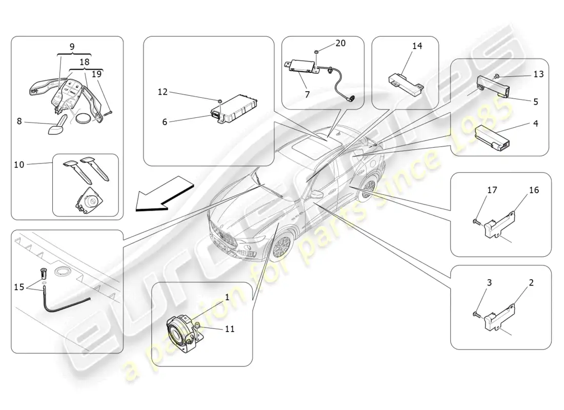 maserati levante (2017) sistema de alarma e inmovilizador diagrama de piezas