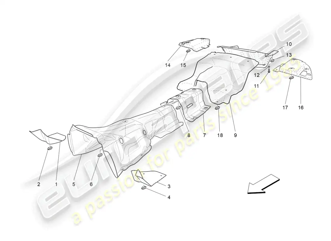 maserati grancabrio mc (2013) paneles aislantes térmicos diagrama de piezas