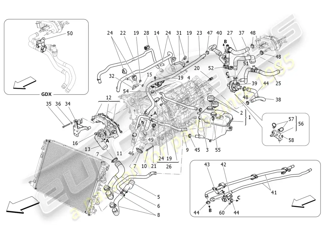 maserati levante (2018) sistema de enfriamiento: nourice y líneas diagrama de piezas