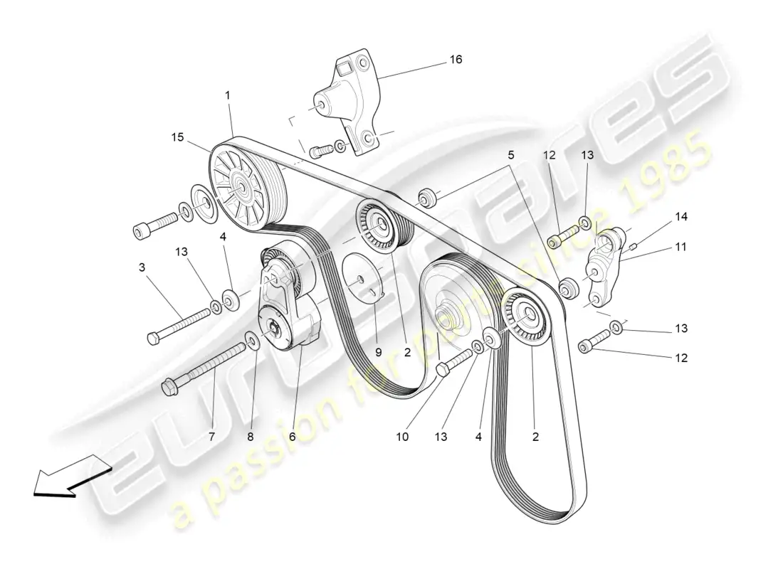 maserati levante modena s (2022) correas de dispositivos auxiliares diagrama de piezas