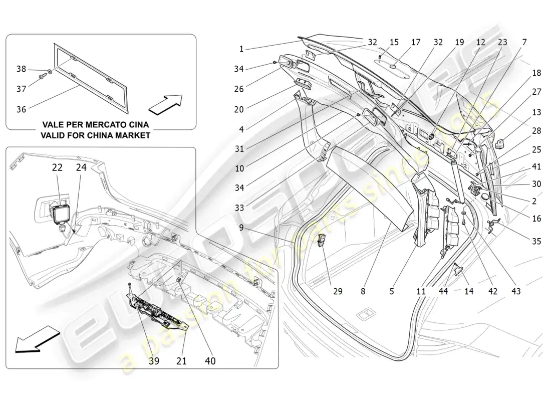 maserati levante (2017) porton levantamiento trasero diagrama de piezas