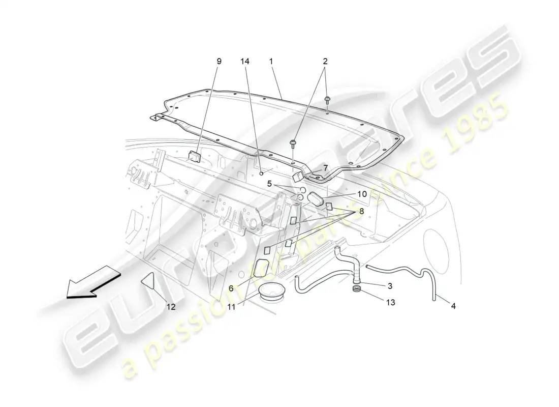 maserati grancabrio mc (2013) capote eléctrico: carcasa superior diagrama de piezas