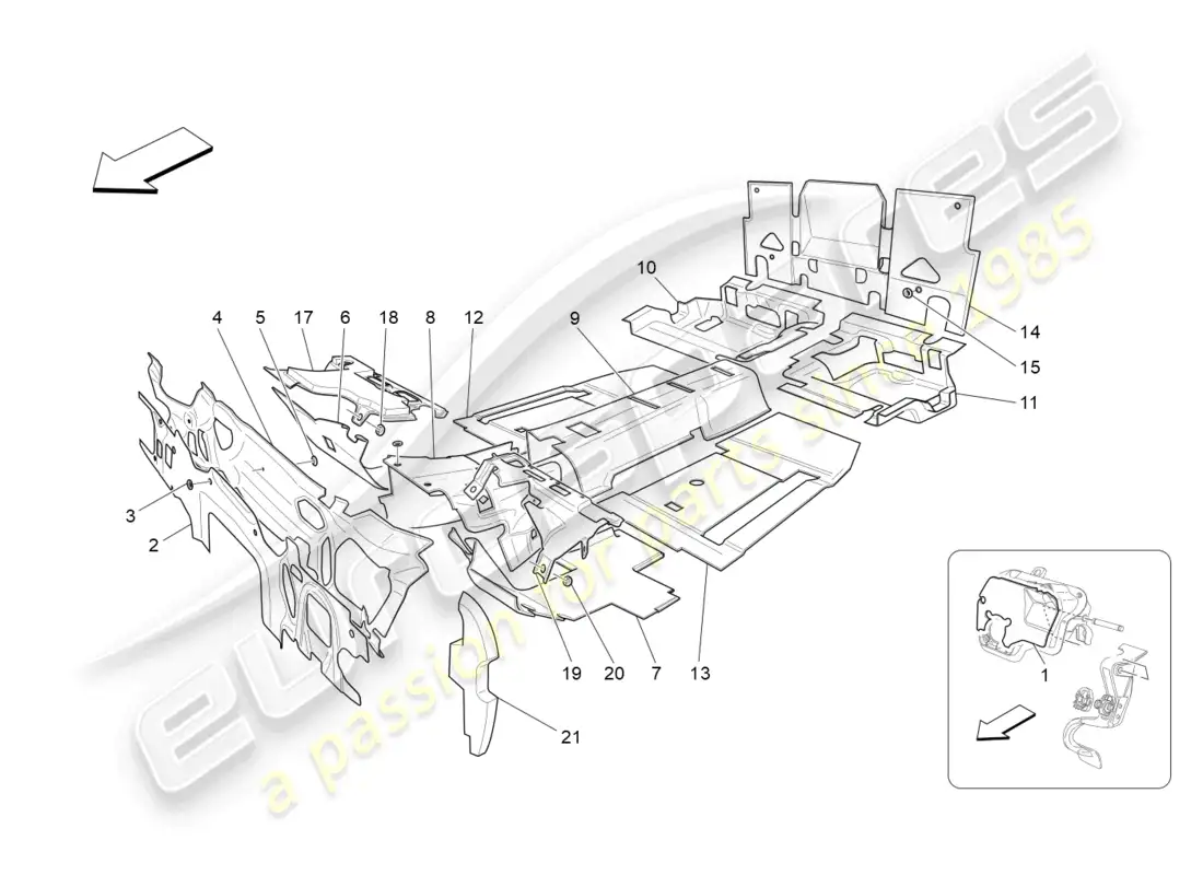 maserati grancabrio mc (2013) paneles insonorizadores en el interior del vehículo diagrama de piezas