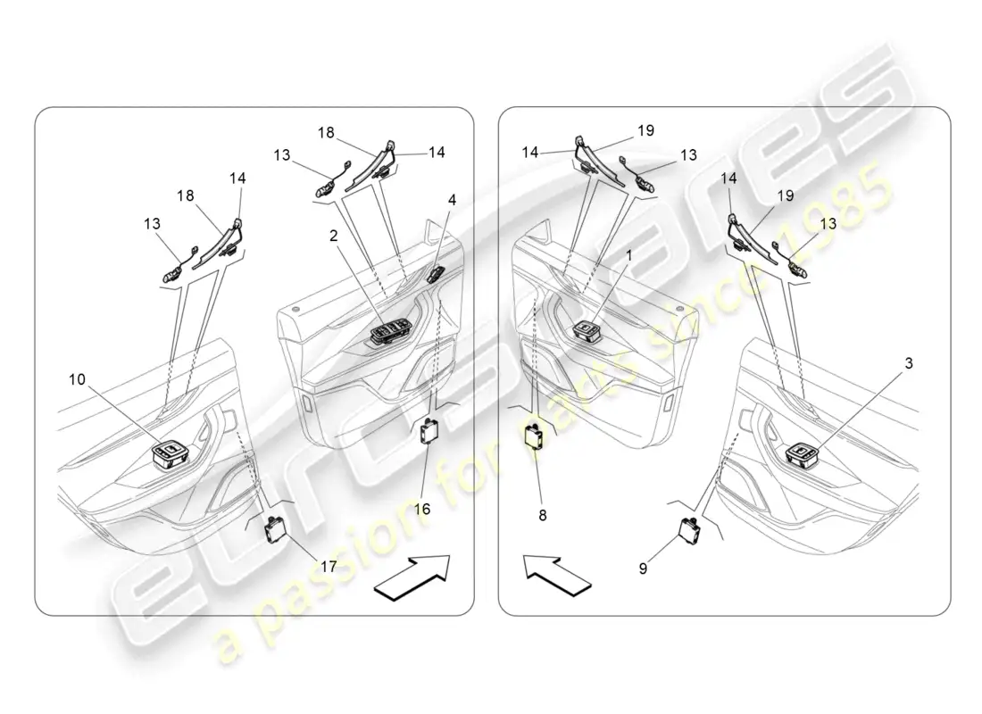 maserati levante modena (2022) dispositivos de puerta diagrama de piezas