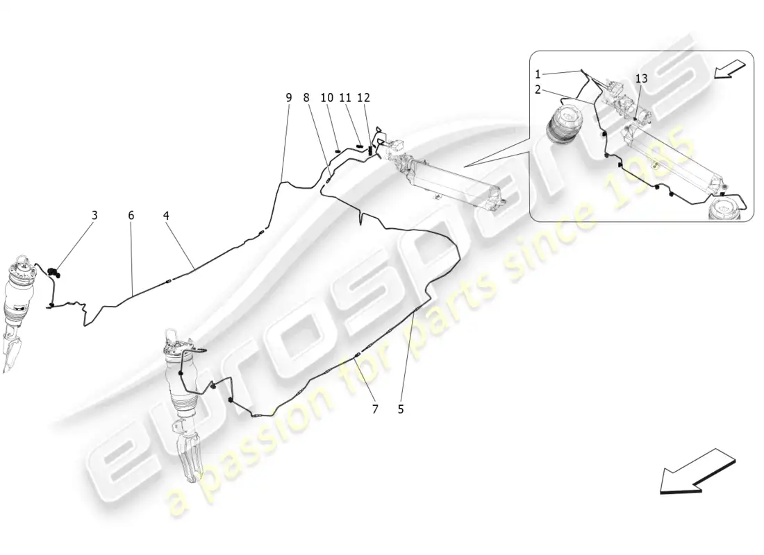 maserati grecale gt (2023) sistema de suspensión neumática diagrama de piezas