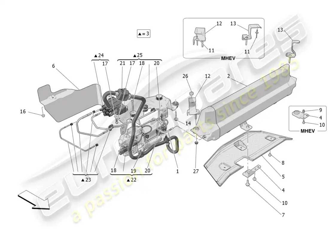 maserati grecale gt (2023) sistema de suspensión neumática diagrama de piezas