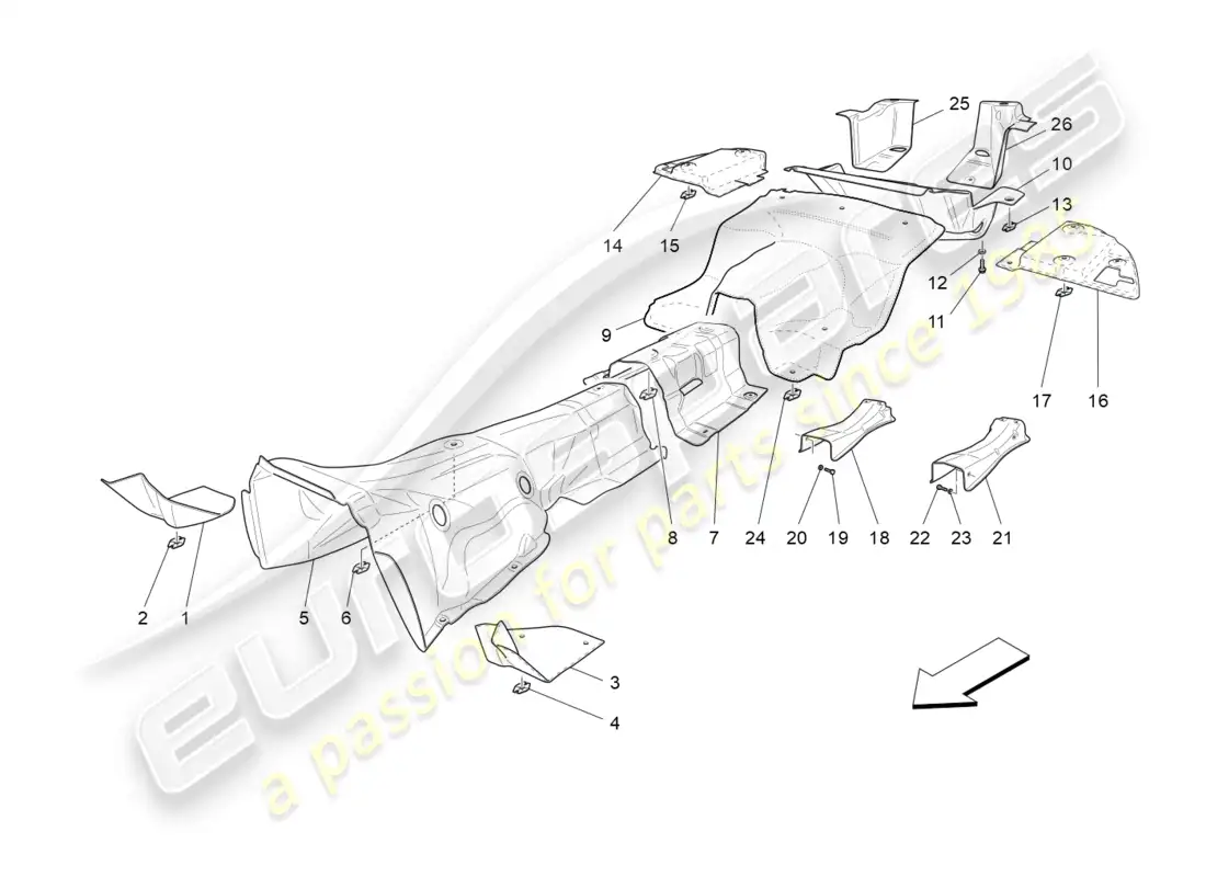 maserati granturismo mc stradale (2012) paneles aislantes térmicos diagrama de piezas