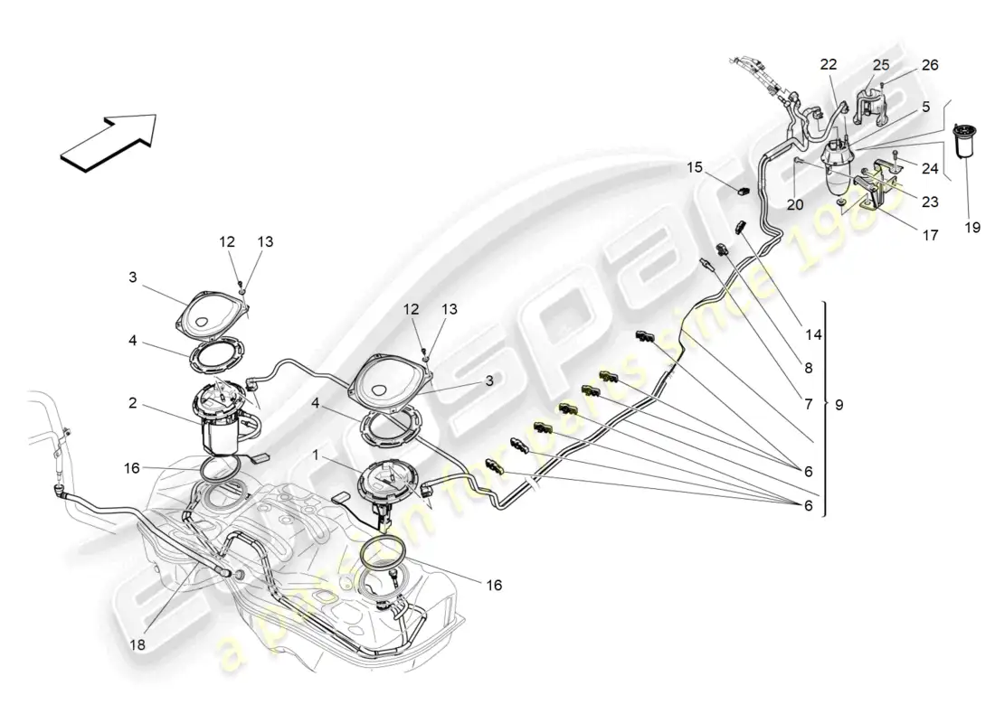 maserati levante (2017) bombas de combustible y líneas de conexión diagrama de piezas