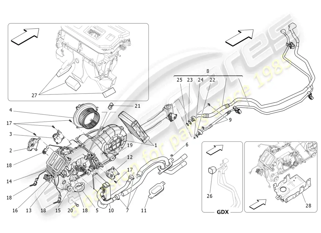 maserati levante modena (2022) unidad de aire acondicionado: dispositivos de túnel diagrama de piezas