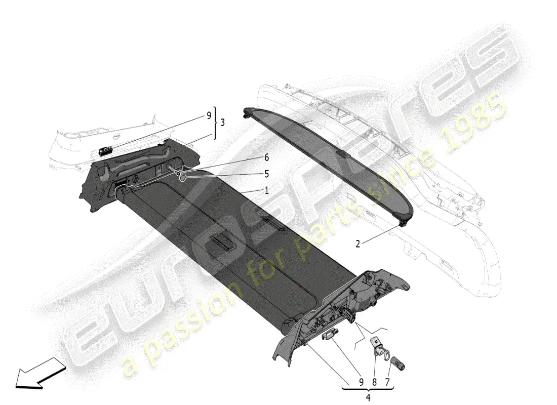 maserati grecale modena (2023) estante trasero para paquetes diagrama de piezas