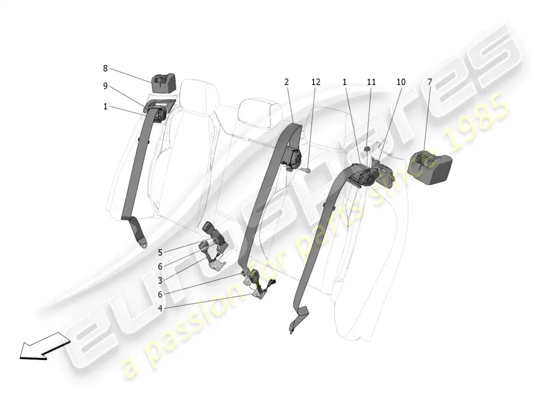 maserati grecale trofeo (2023) cinturones de seguridad traseros diagrama de piezas