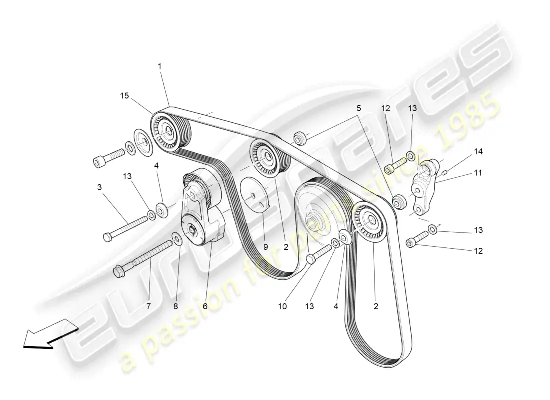 maserati levante (2020) correas de dispositivos auxiliares diagrama de piezas