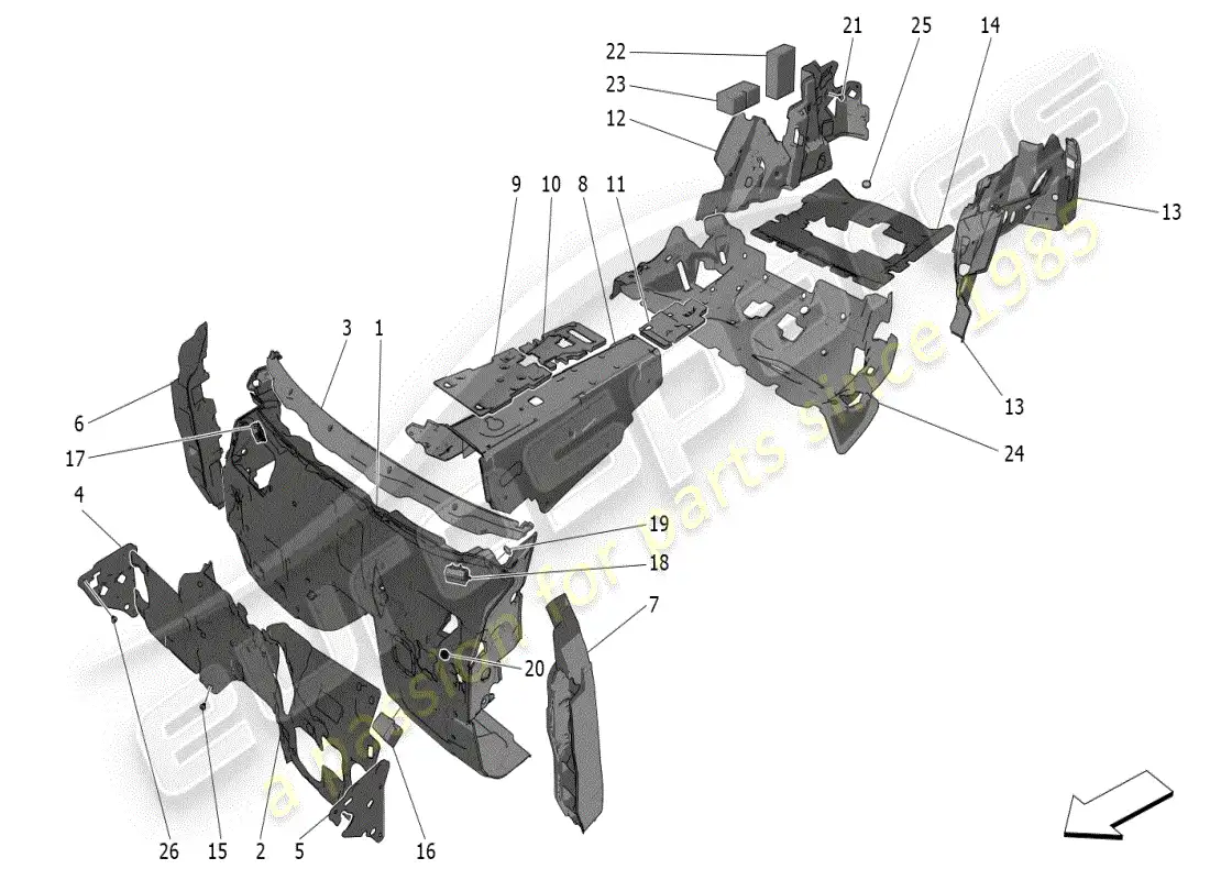 maserati grecale modena (2023) paneles insonorizadores en el interior del vehículo diagrama de piezas