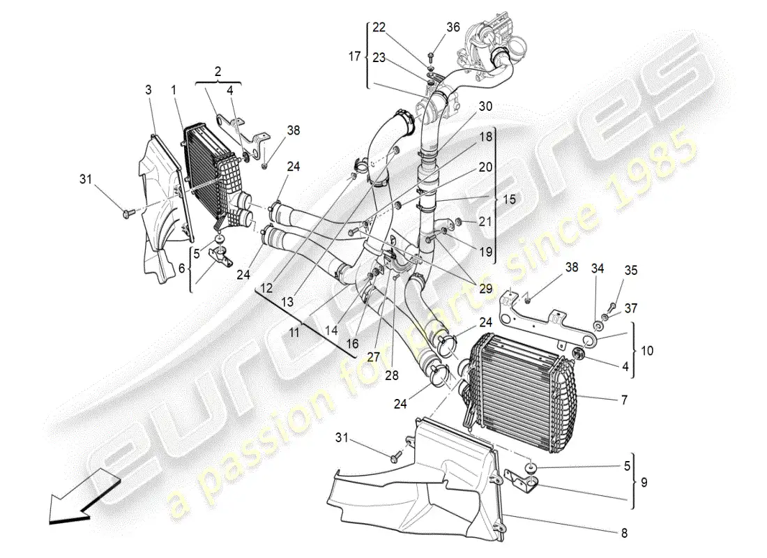 maserati ghibli (2019) diagrama de piezas del sistema intercooler