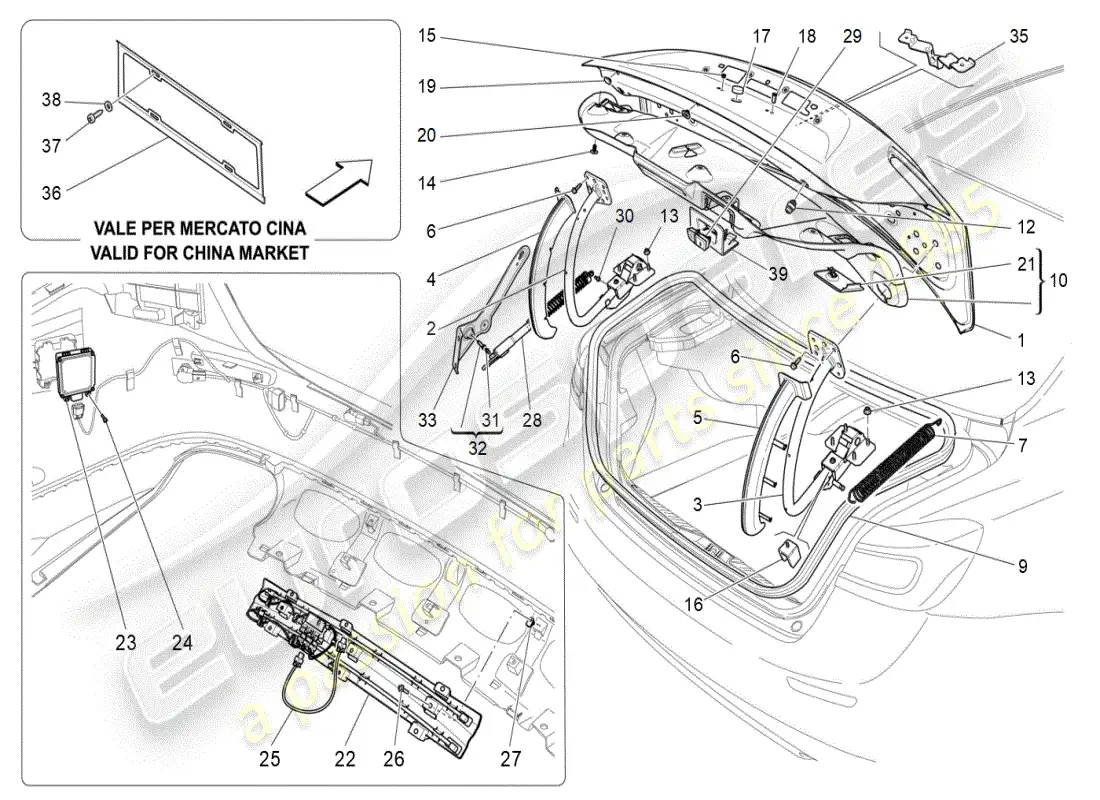 maserati ghibli (2019) diagrama de piezas de la tapa trasera