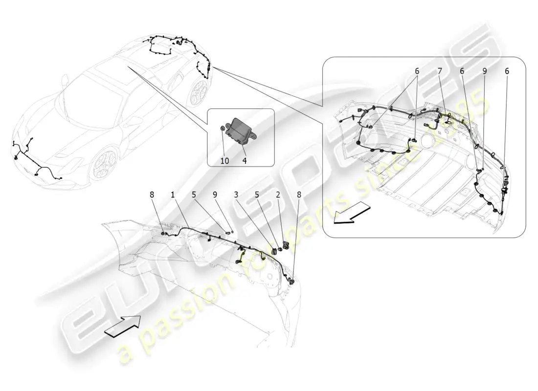 maserati mc20 cielo (2023) sensores de aparcamiento diagrama de piezas