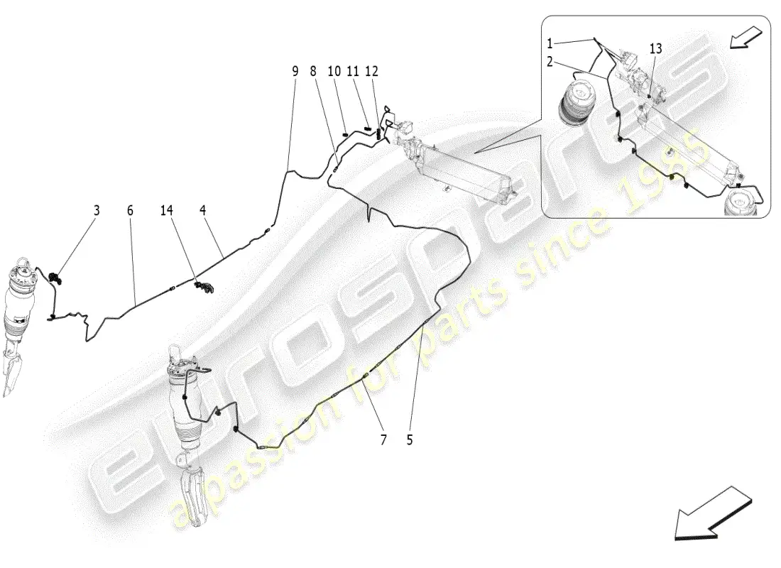 maserati grecale modena (2023) sistema de suspensión neumática diagrama de piezas