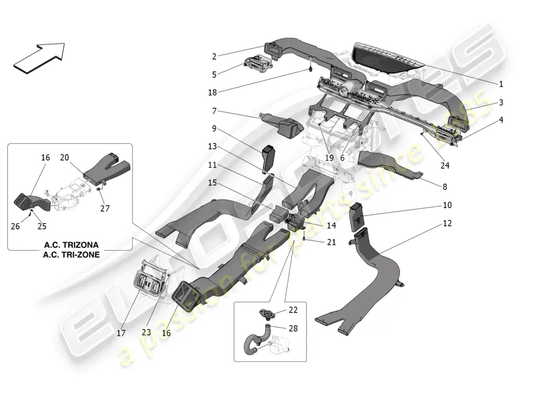 maserati grecale trofeo (2023) unidad de aire acondicionado: difusión diagrama de piezas